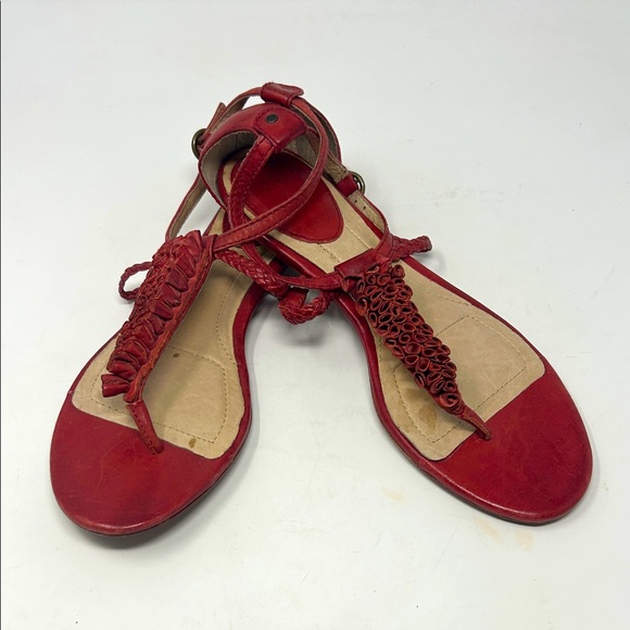 Frye Shoes - Frye Red Laurel Flower T-Strap Leather Women’s Sandals Size 10